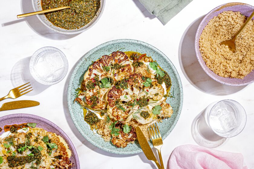 Cauliflower Steaks and Couscous with Chermoula. Recipe, styling and photography by Danielle Campbell.