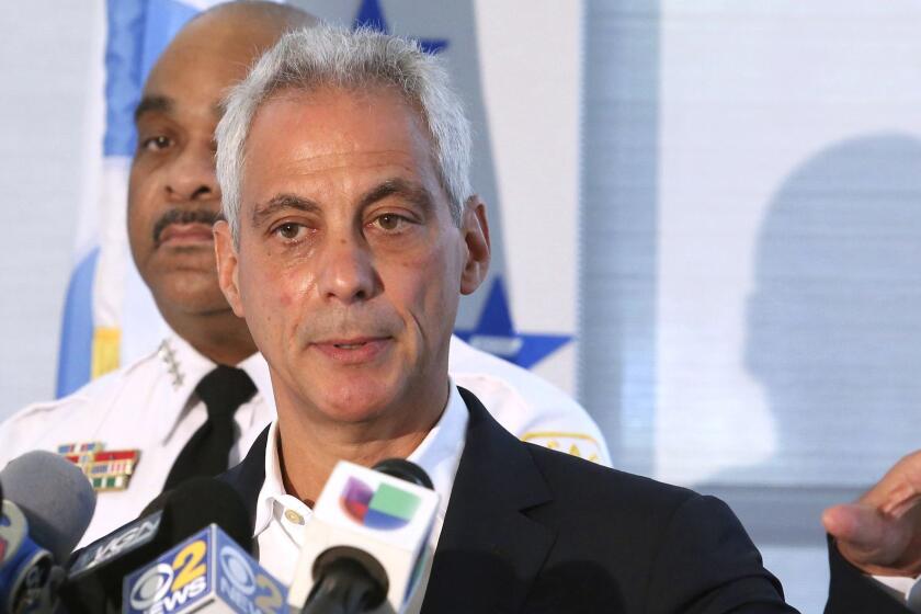 FILE - In this Aug. 6, 2018, file photo, Chicago Mayor Rahm Emanuel speaks at a news conference in Chicago. Emanuel announced Tuesday, Sept. 4, 2018, that he will not seek a third term in 2019. AP Photo/Teresa Crawford, File)