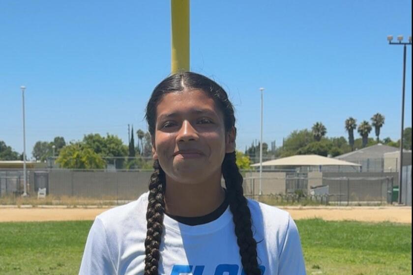 Quarterback Yadhira Hermenegildo of Panorama's flag football team.