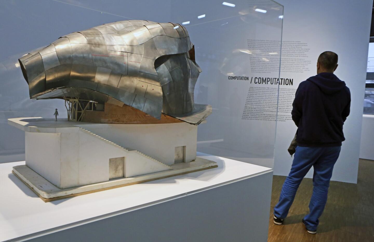 A model of Frank Gehry's "Horse's Head," built in Berlin, is part of the exhibition in Paris.