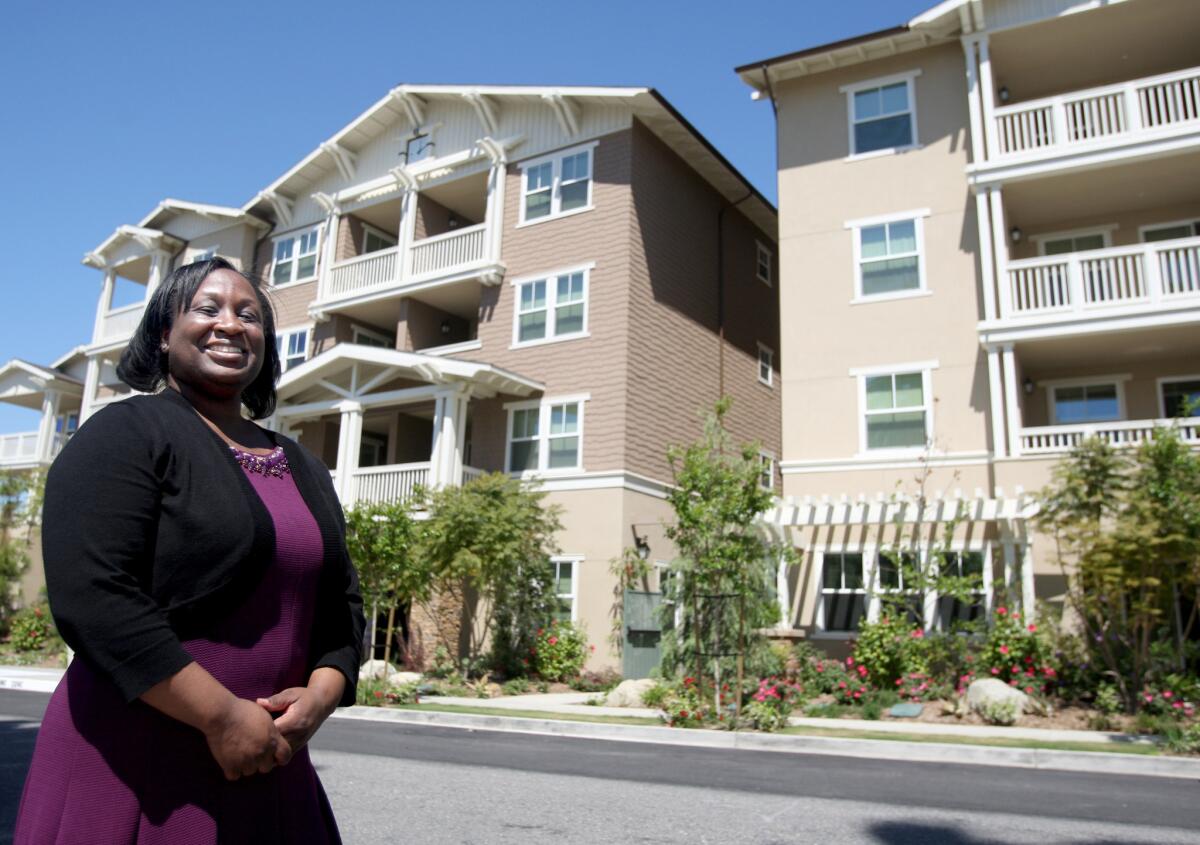U.S. Navy veteran Yolanda Franklin, 39, was once homeless, but now she has a home at Veteran's Village in Glendale. Franklin used to live out of her car after losing her job. Now she lives in one of the 44 units in the new complex, located on the 300 block of Salemn Street.