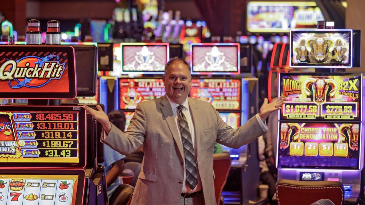 Loren Gill, general manager of San Manuel Casino, stands among more than 900 new slot machines that are part of an expansion that represents a shift for the casino away from bingo.
