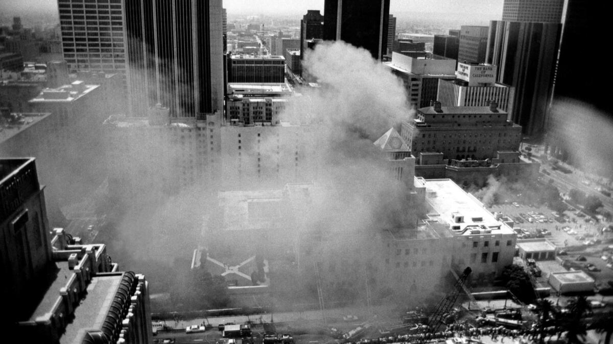 The Central Library burning in 1986.