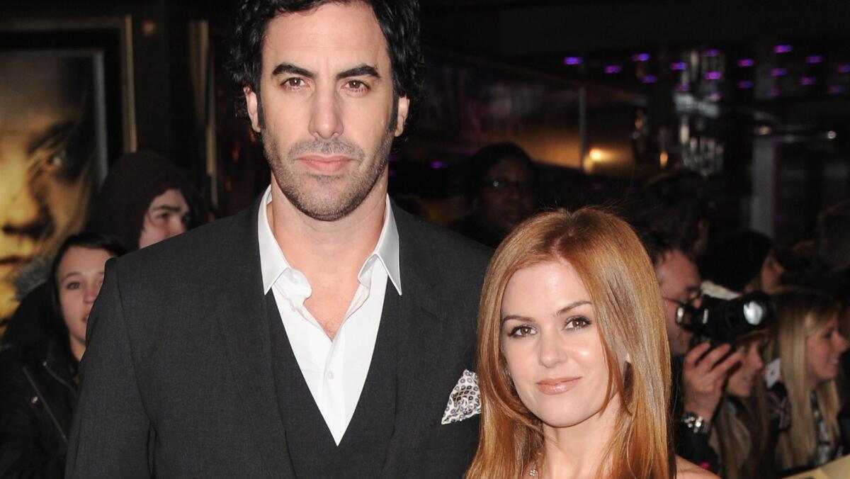 Sacha Baron Cohen and Isla Fisher attend the "Les Miserables" world premiere in London on Dec. 5, 2012.