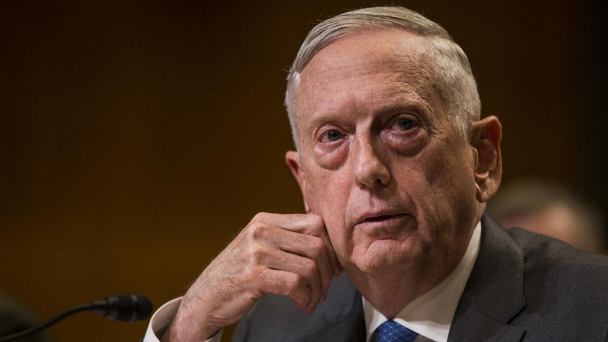 Secretary of Defense James Mattis testifies on Capitol Hill in Washington on May 9.