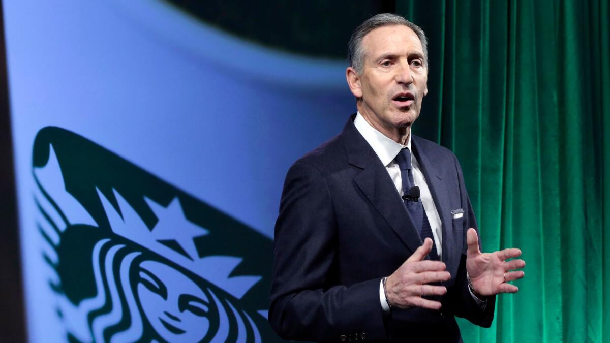 Starbucks Chairman and CEO Howard Schultz speaks Dec. 7 during the Starbucks 2016 Investor Day meeting in New York.