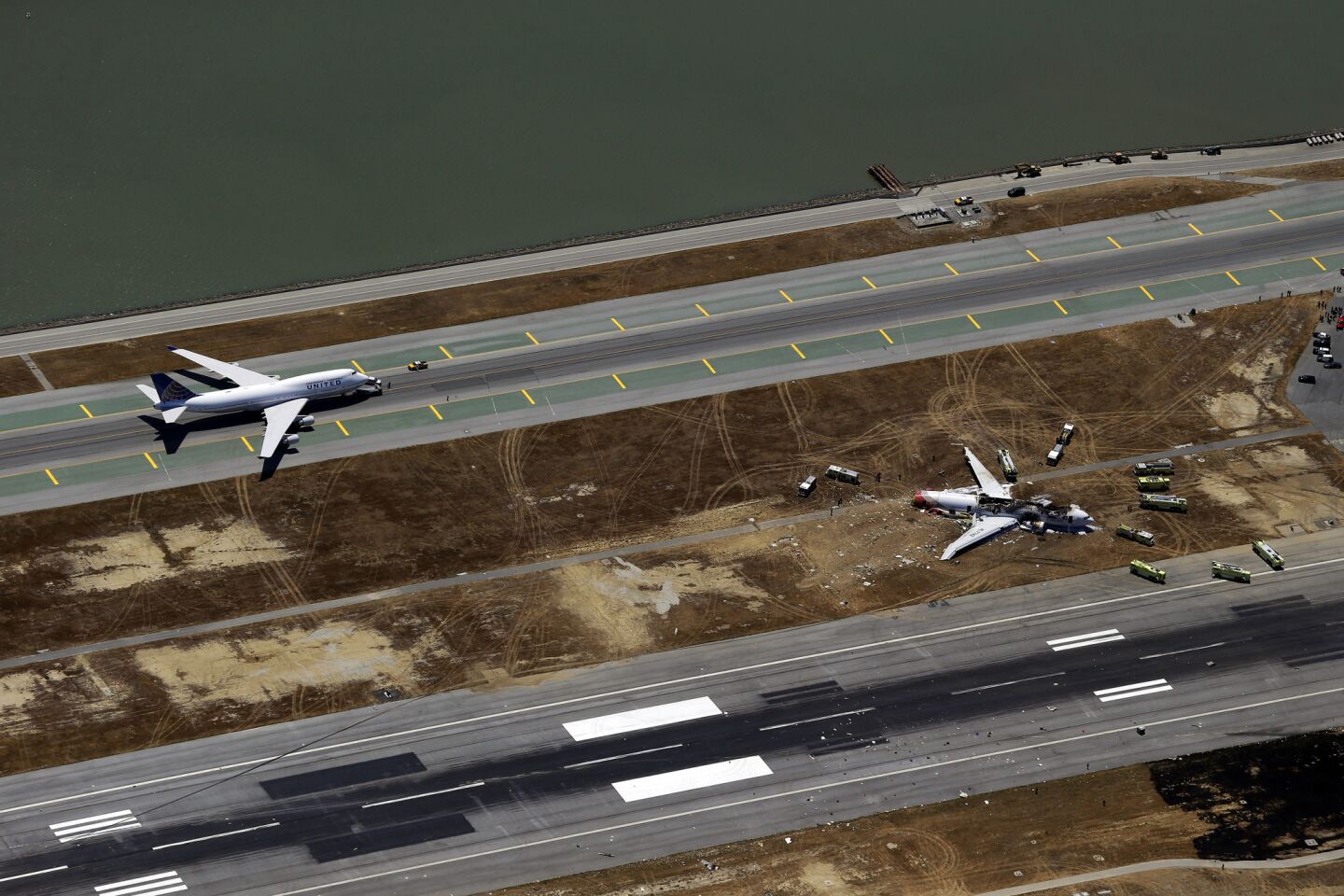 The crash site of Asiana Flight 214 at San Francisco International Airport in San Francisco.