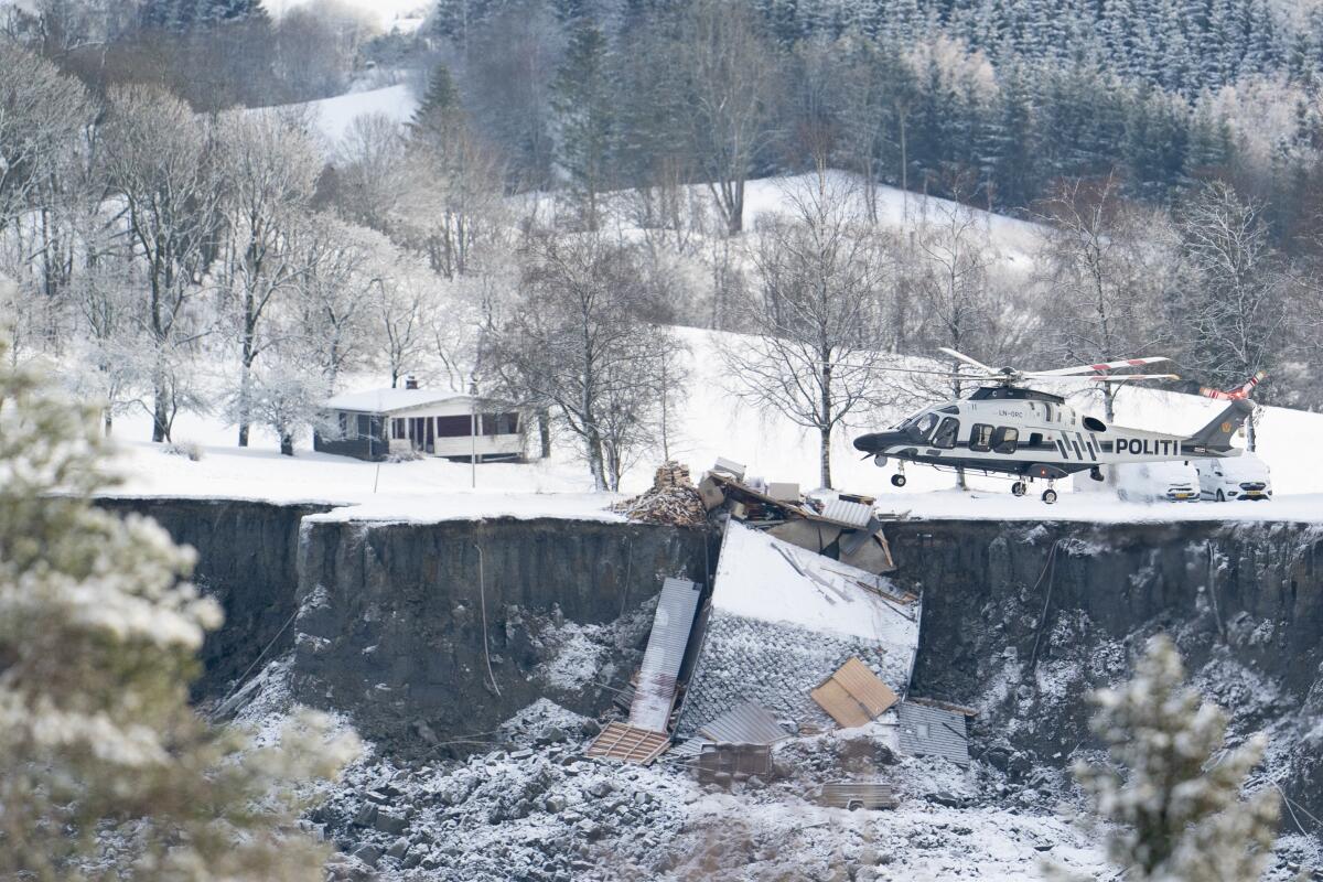 Landslide in Ask, northeast of Oslo, Thursday, Dec. 31, 2020. 