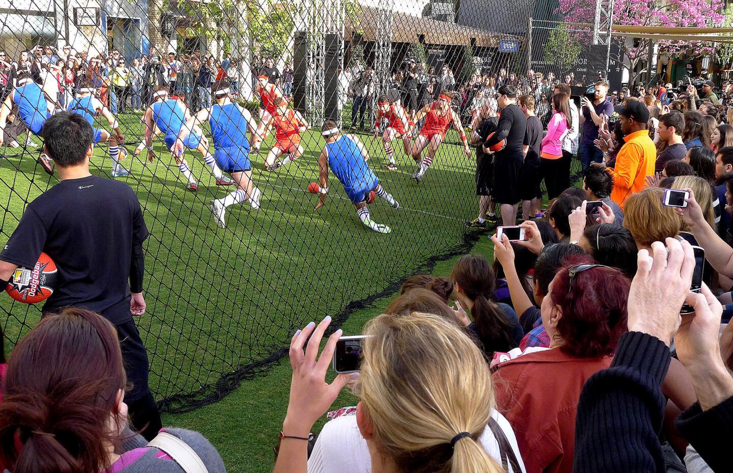 Photo Gallery: Bachelorette dodge ball match recorded at Americana at Brand