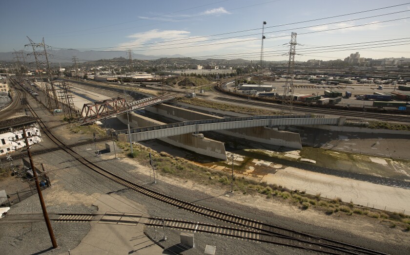 The sprawling Piggyback Yard, top right, a rail yard in L.A., was a possible site for an Olympic Village.