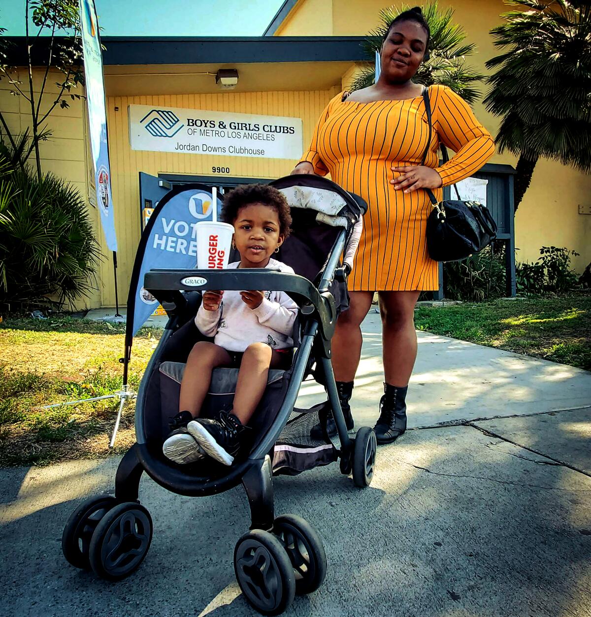 Shawntae Jackson, a resident of the Jordan Downs public housing community, took her 2-year-old daughter, Infinity, with her when she voted on Tuesday.