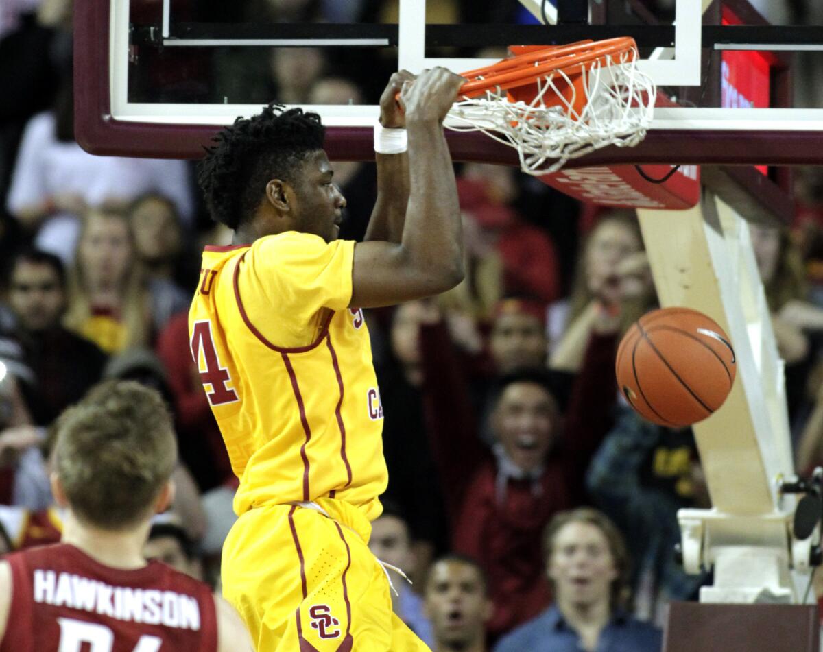 USC forward Chimezie Metu dunks against Washington State during the first half of a game at Galen Center on Jan. 28.