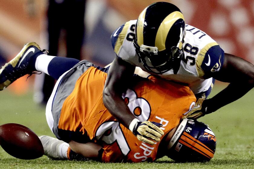One reason the Rams released former UCLA star Akeem Ayers was the play of Cory Littleton, who forced a fumble by Broncos tight end John Phillips during a preseason game Aug. 27.