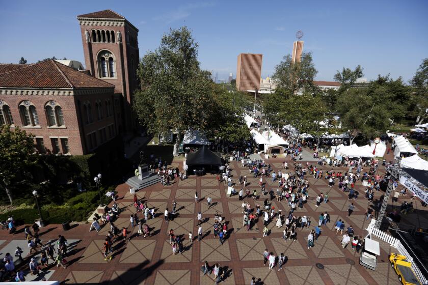 The USC campus. School officials violated federal labor rules by interfering with a high-profile vote to decide whether hundreds of its faculty members should form a union, according to the National Labor Relations Board.