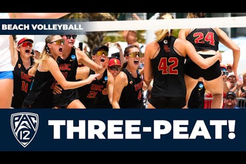 USC celebrates after winning NCAA beach volleyball title