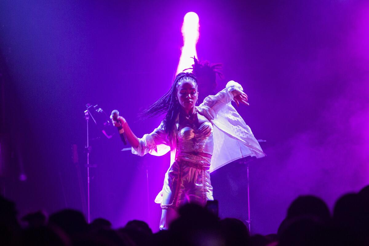 FKA twigs, whose real name is Tahliah Barnett, performs at the El Rey Theatre on Aug. 12.