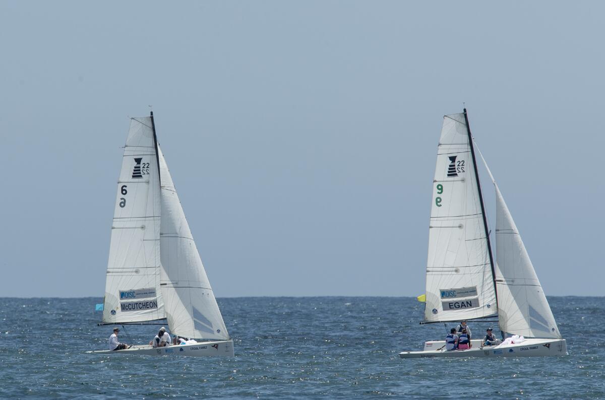 Robbie McCutcheon's boat, competes against Jack Egan's boat during the Governor's Cup on Thursday in Newport Beach.