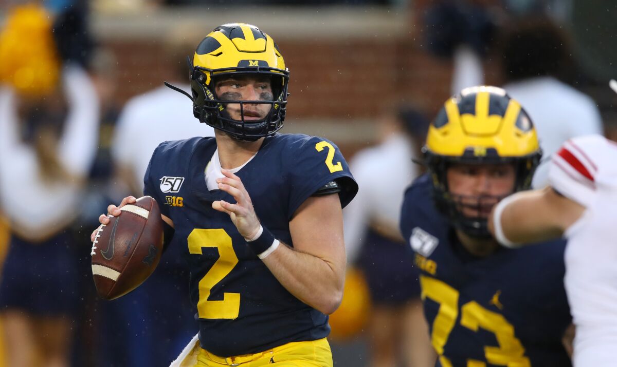 Michigan quarterback Shea Patterson looks to pass against Rutgers on Sept. 28.
