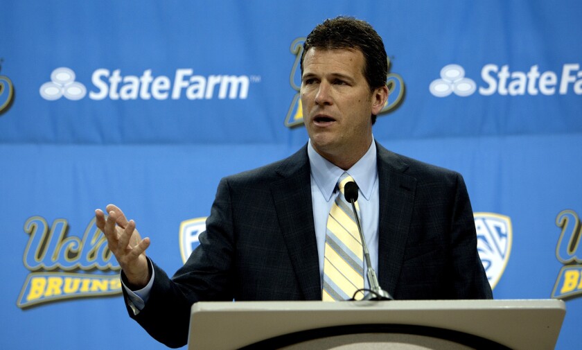 Steve Alford speaks to the media after being introduced as UCLA's new basketball coach last month.