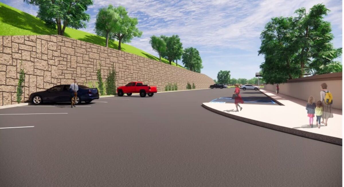 A rendering of a new retaining wall on the renovated Solana Santa Fe campus.
