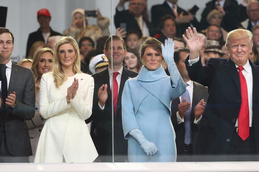 President Trump with the first lady and his daughter Ivanka and her husband, Jared Kushner, at the inauguration on Jan. 20.