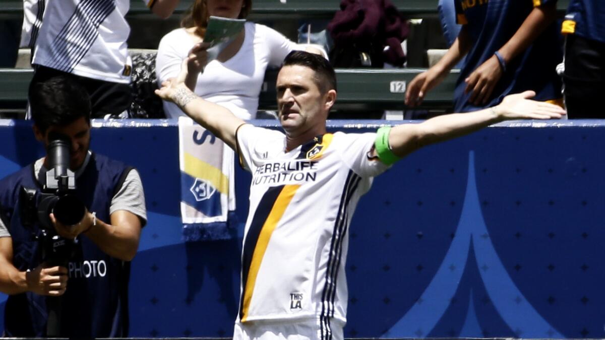 Galaxy forward Robbie Keane, celebrating a goal against New England on May 8, might not be in the starting lineup Saturday.