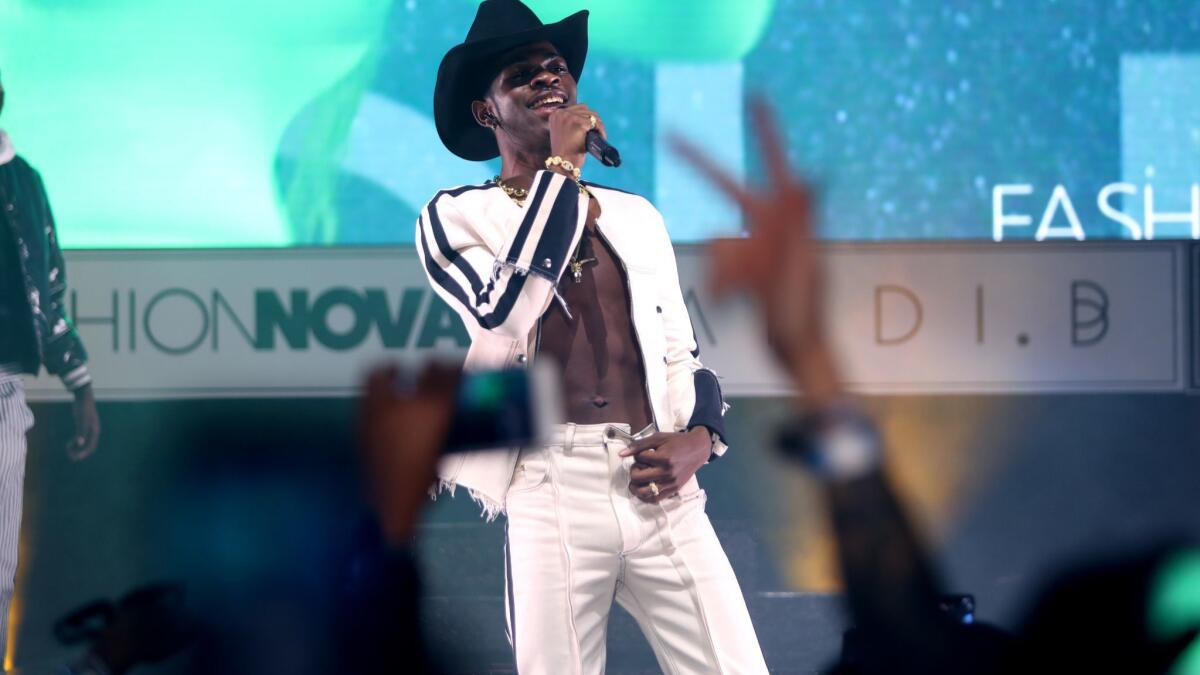 Lil Nas X performs at Fashion Nova Presents: Party With Cardi in May 2019 in Los Angeles.