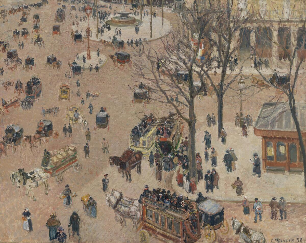 Camille Pissarro painted the 1898 "La Place du Theatre Francais," an aerial view from a room in l'Hotel du Louvre.