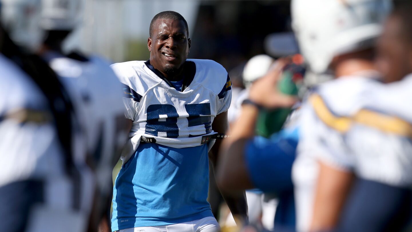 Chargers tight end Antonio Gates joins a joint practice between the Chargers and Rams.