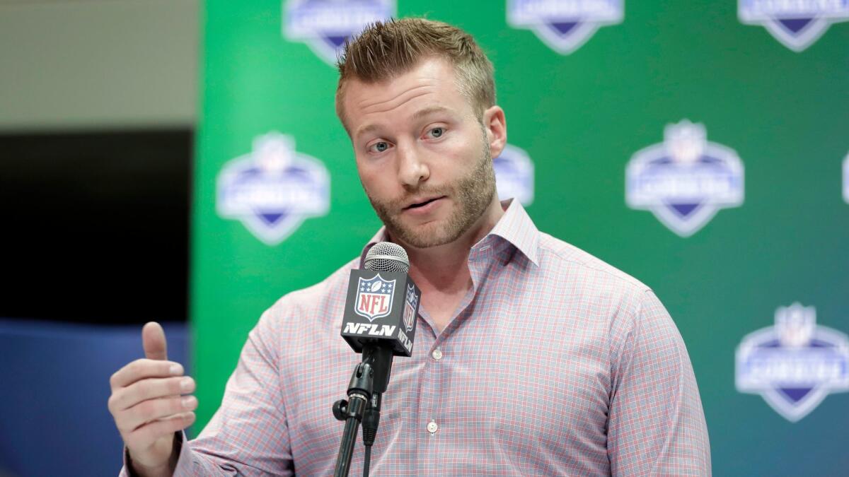 Rams Coach Sean McVay speaks during a news conference at the NFL scouting combine in Indianapolis on March 2.