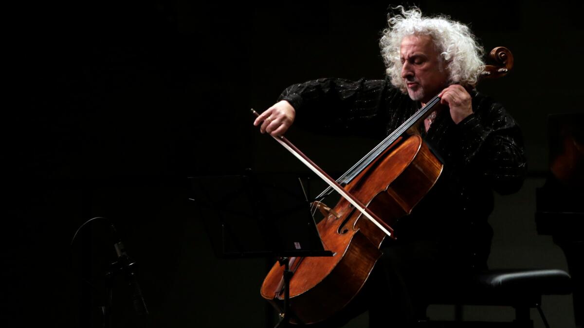 Cellist Mischa Maisky performs Beethoven Sonata Opus 102, No. 1, at USC's Bovard Auditorium on Sunday in the closing concert of the International Piatigorsky Festival.