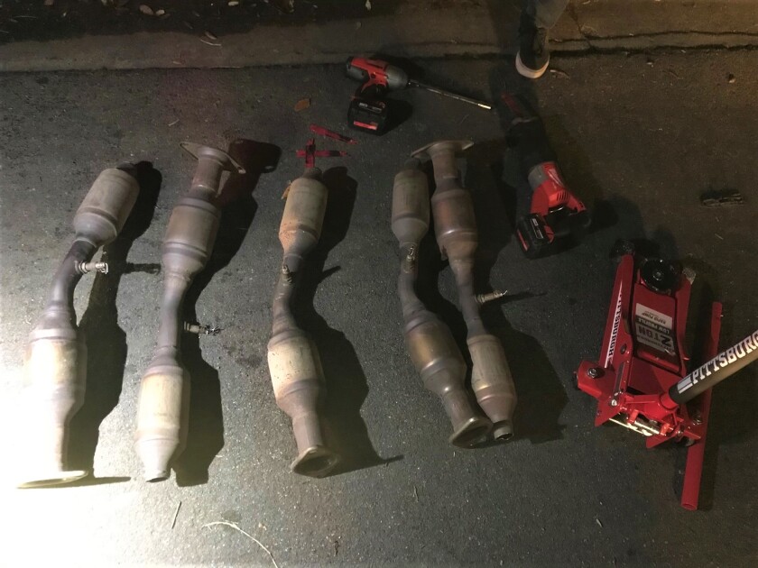 Five catalytic converters were recovered following a Jan. 4 traffic stop ended in the arrest of three suspects in Santa Ana.