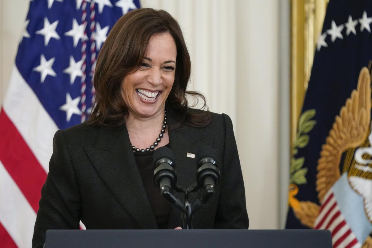 Kamala Harris speaks at an event to celebrate 