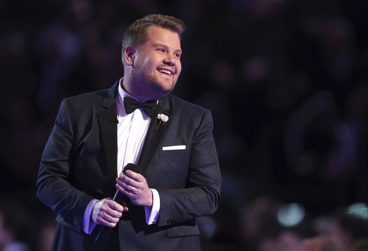 James Corden hosts at the 60th Grammy Awards.