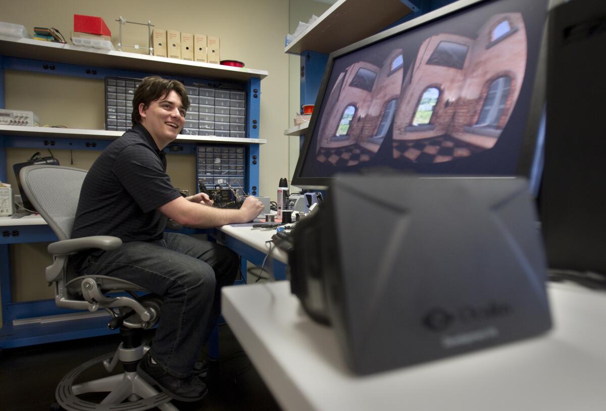 Palmer Luckey, 20, founder, shown at his Irvine office, Oculus Inc.