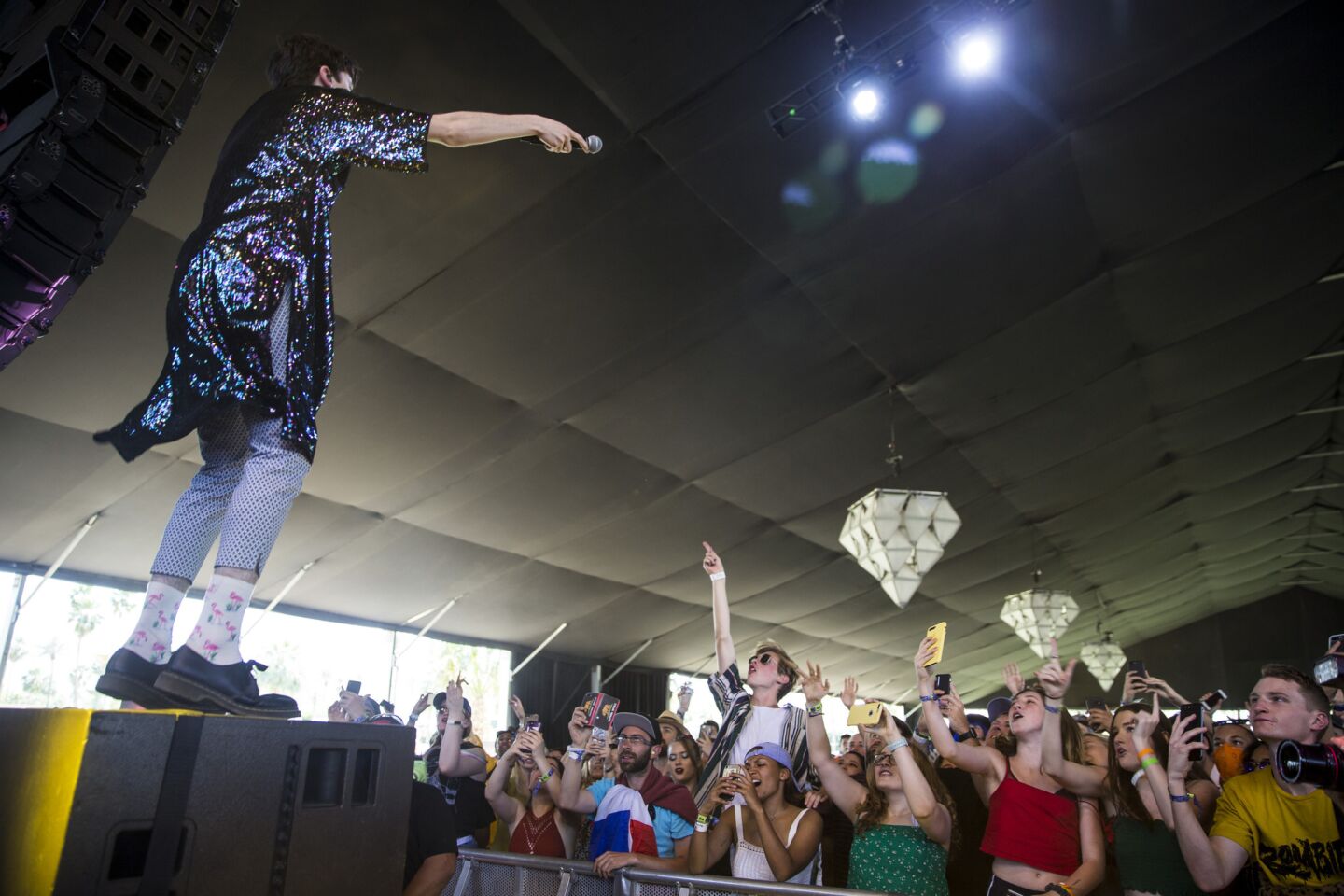 Declan McKenna performs at the Mojave stage during Day 2 of the Coachella Valley Arts and Music Festival at the Empire Polo Grounds on April 14 in Indio, Calif.