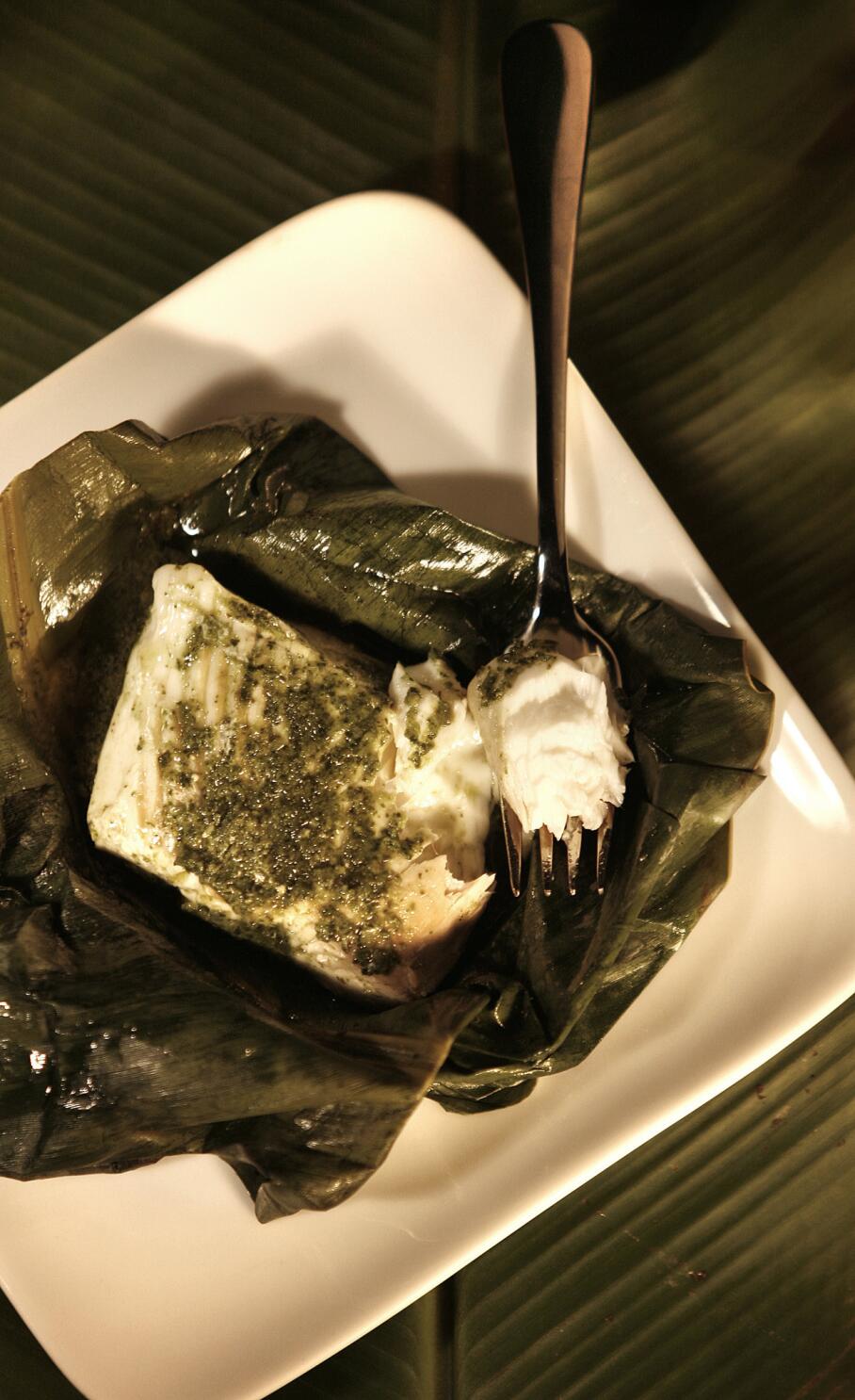 Banana Leaf-Grilled Fish with Coconut-Cilantro Sauce