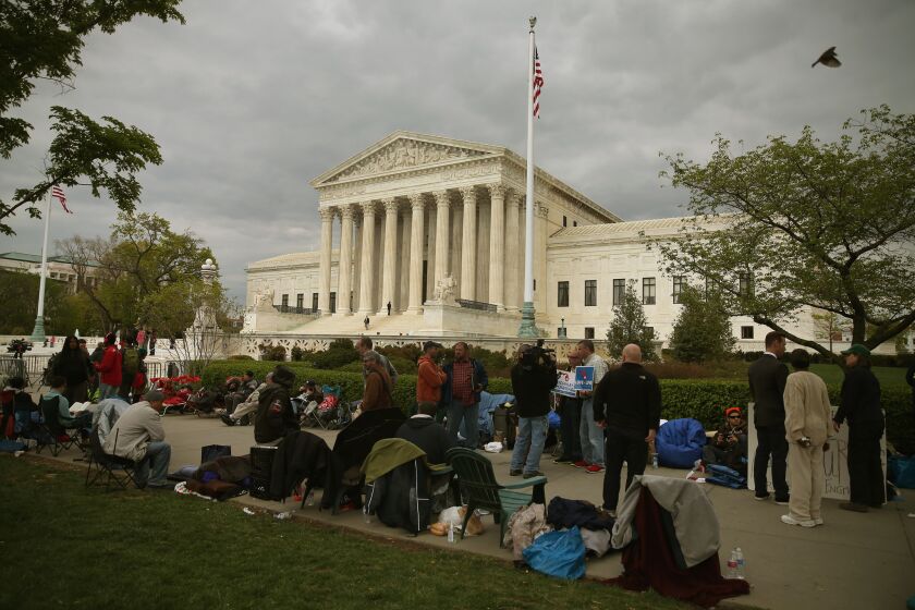 People line up for the Supreme Court hearing on gay marriage.