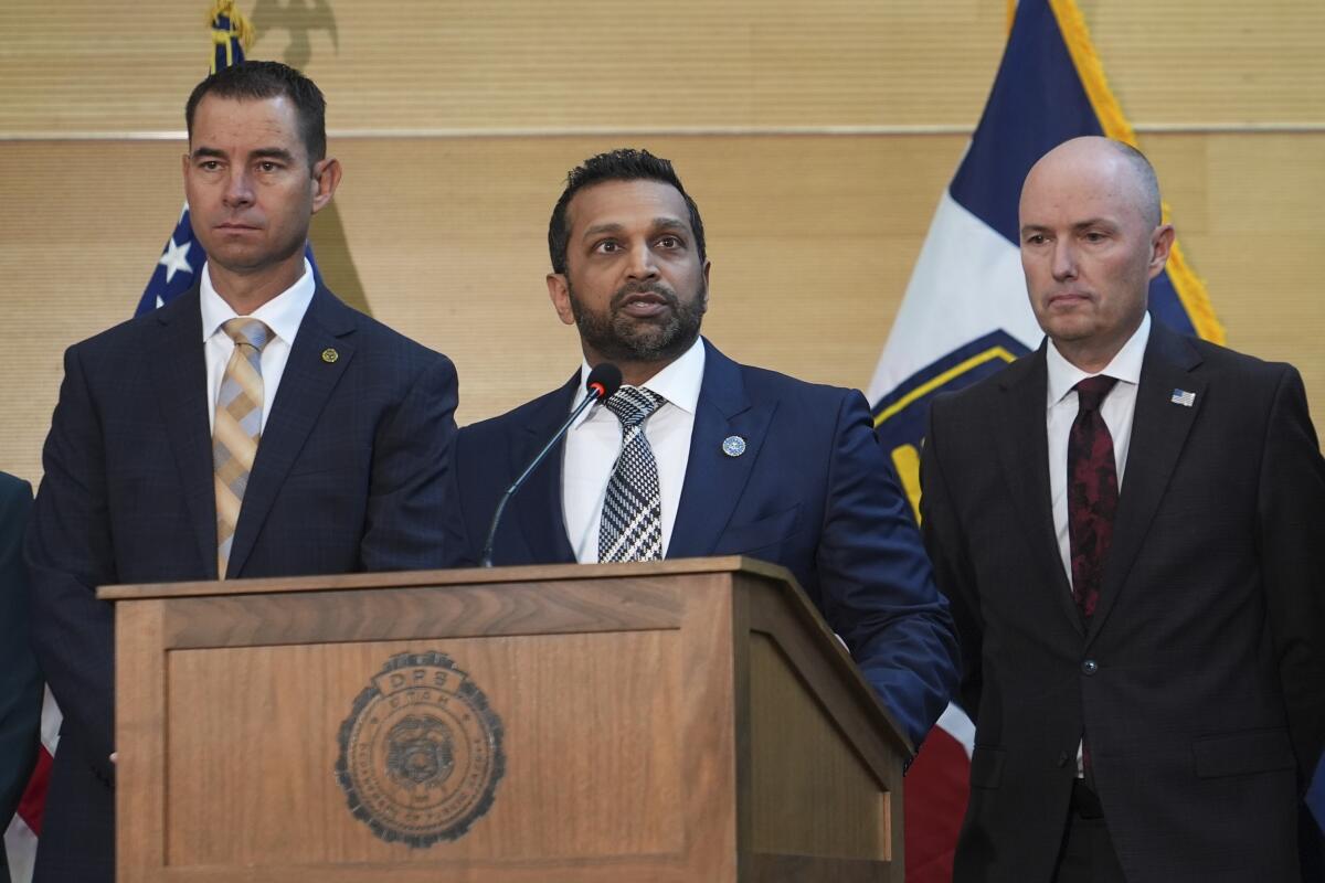Kash Patel speaks at a news conference Friday in Orem, Utah.