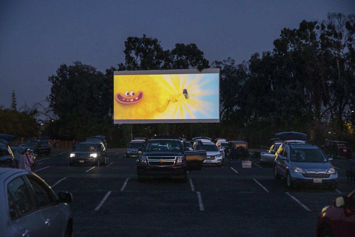 A screening of “Trolls World Tour” at the Mission Tiki Drive-in Theatre in Montclair. Drive-ins may enjoy a resurgence as a way to enjoy movies without the hassle of social distancing and sanitation measures.