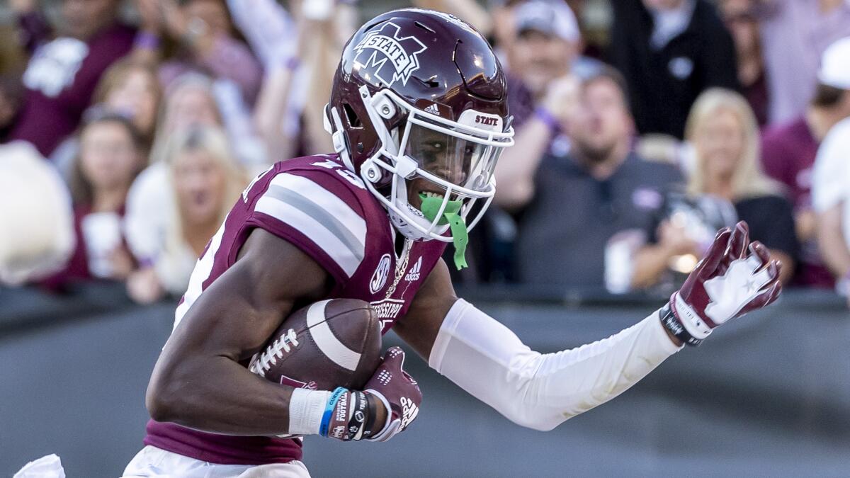 Mississippi State cornerback Emmanuel Forbes returns the ball against Texas A&M on Oct. 1.