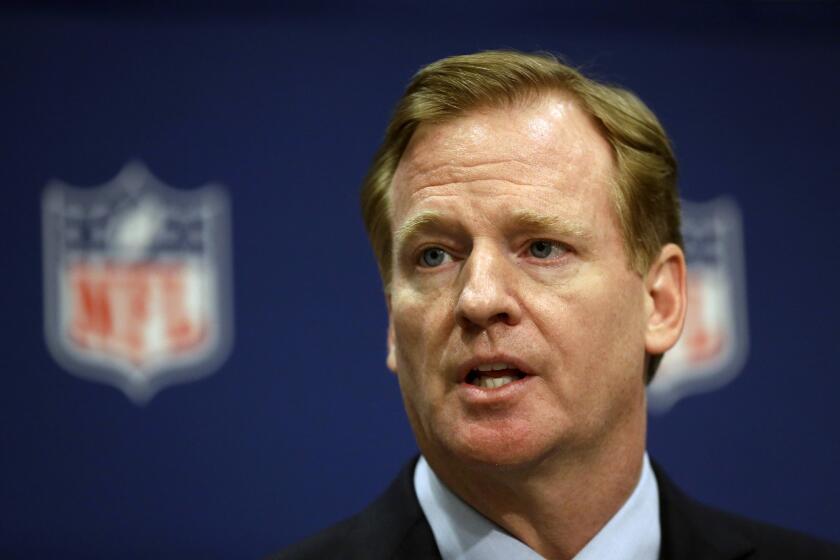 NFL Commissioner Roger Goodell speaks at a May 20 news conference.