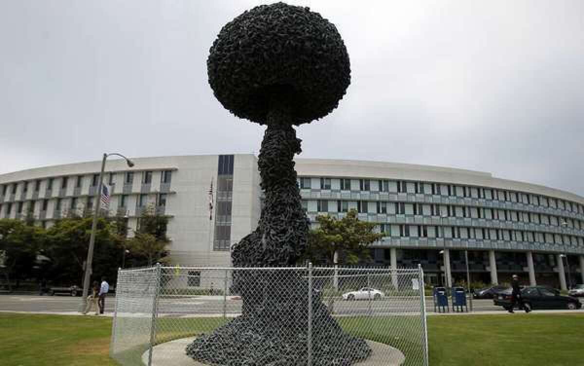 "Chain Reaction," a sculpture by the late Los Angeles Times editorial cartoonist Paul Conrad, in Santa Monica.