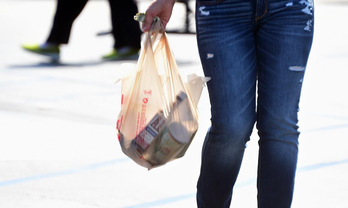 Gov. Gavin Newsom temporarily suspended California's ban on single-use plastic bags, such as the one shown here.