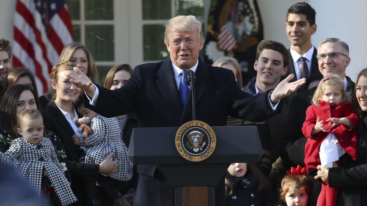 President Trump addresses the March for Life participants from the Rose Garden of the White House in Washington on Jan. 19, 2018.