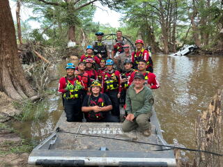 Members of Fundacion 911 from Ciudad Acuna with Texas Game Warden and Texas State Police working together in Hunt, Texas.