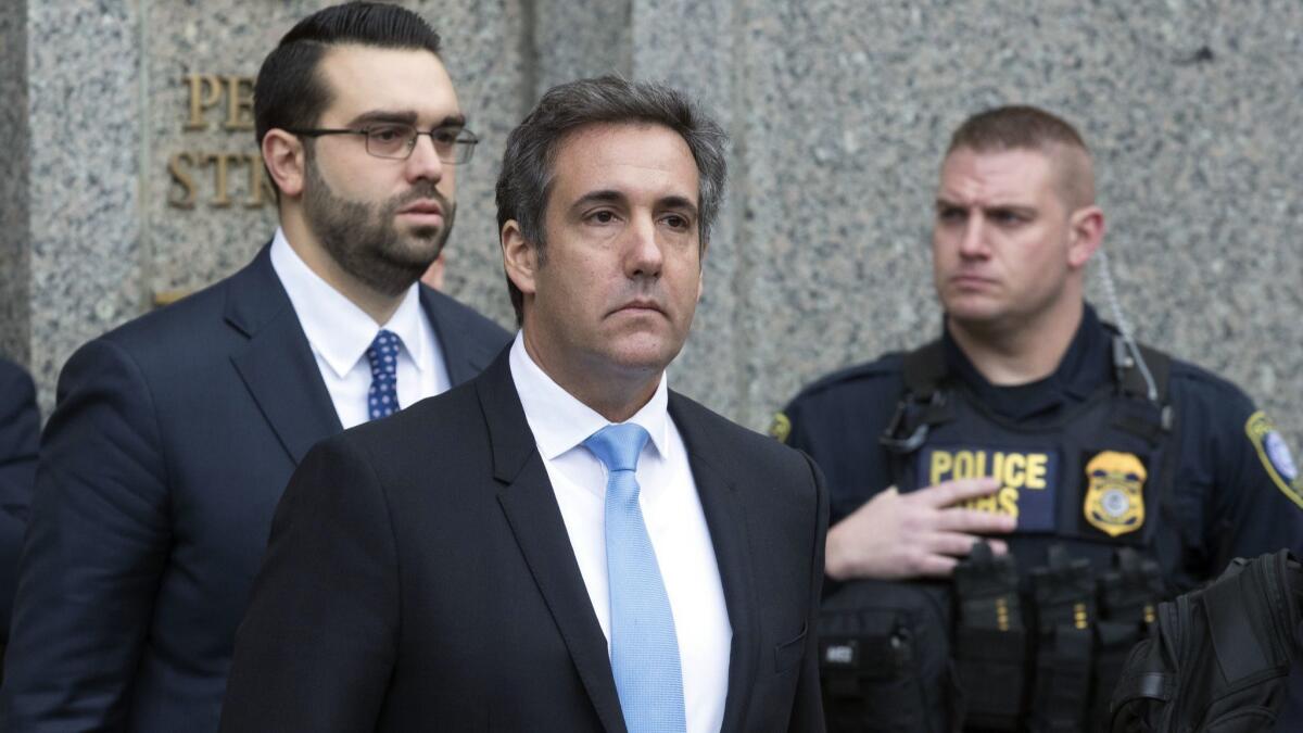 Michael Cohen leaves court in New York on April 16.