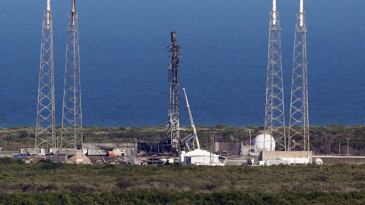 This Sept. 8, 2016, photo shows the damaged SpaceX launch complex at Cape Canaveral Air Force Station in Florida.