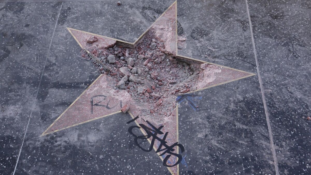Donald Trump's star on the Hollywood Walk of Fame after it was vandalized on July 25, 2018.