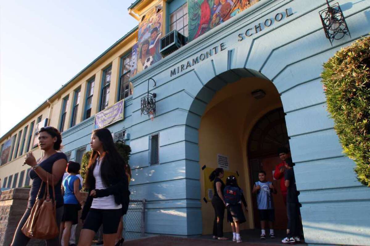 Students arrive at Miramonte Elementary School in August.